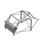 Race car roll cage frame made of lightweight metal tubing for motorsport safety and chassis reinforcement.