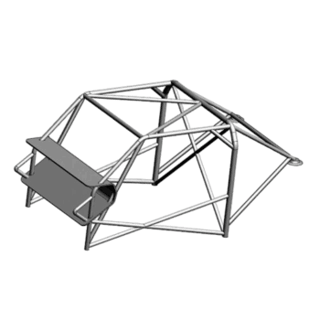 High-quality image of a welded-in Grand Prix race car roll cage for Renault Clio RS 2.0 16V, made from 25CrM04 steel, designed for safety and performance.