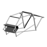 Mitsubishi Lancer Evo X race car roll cage made of CRMO steel for safety and homologation, designed for racing performance.