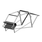 Mitsubishi Evo X race car roll cage made from 25CrMo4 steel, homologated for MSA events, designed for high-performance motorsport safety.