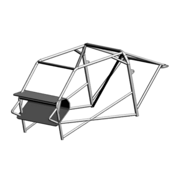 Mitsubishi Evo X race car roll cage made from 25CrMo4 steel, homologated for MSA events, designed for high-performance motorsport safety.