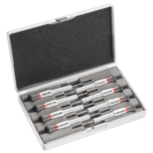 Facom Micro-Tech 8-piece replaceable blade screwdriver set with Phillips heads in a protective case.