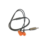 High-quality orange racing earplugs with black cord for driver safety and hearing protection at Grand Prix events.