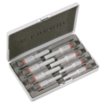 Facom Micro-Tech 8-piece screwdriver set with slotted and Phillips heads in a compact case.