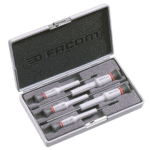Facom Micro-Tech 5-piece screwdriver set with Phillips heads in a compact case for precision work.