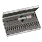 Facom Micro-Tech 16-tool set with screwdriver and bits in a compact case for precision work.