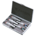 Facom Micro-Tech 5-piece Torx screwdriver set in a compact case, ideal for precision work and professional use.