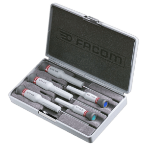 Facom Micro-Tech 5-piece Torx screwdriver set in a compact case, ideal for precision work and professional use.