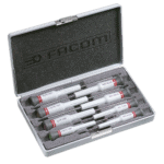 Facom Micro-Tech 8-piece screwdriver set with Torx bits in a compact case for precision work.