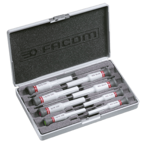 Facom Micro-Tech 8-piece screwdriver set with Torx bits in a compact case for precision work.