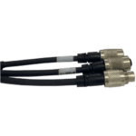 Close-up of high-quality audio or video cables with metal connectors, suitable for professional racing or broadcasting equipment.