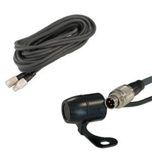 Professional racing microphone with XLR connection and coiled cable for Grand Prix Racewear.