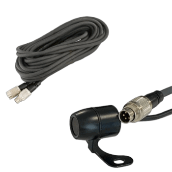 Professional racing microphone with XLR connection and coiled cable for Grand Prix Racewear.
