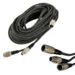 High-quality black cable with multiple connectors for AiM reversing mirror camera patch cables, suitable for motorsport telemetry systems.