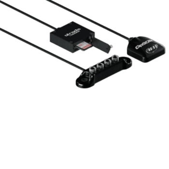Grand Prix Racewear electronic racing accessories including a sensor, receiver, and mounting bracket for motorsport telemetry.