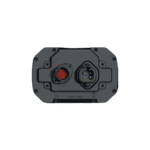 Close-up of a racing car electrical connector with red and black components on a black background.