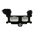 Grand Prix Racewear racing helmet communication system with dual connectors and microphone for motorsport safety and communication.
