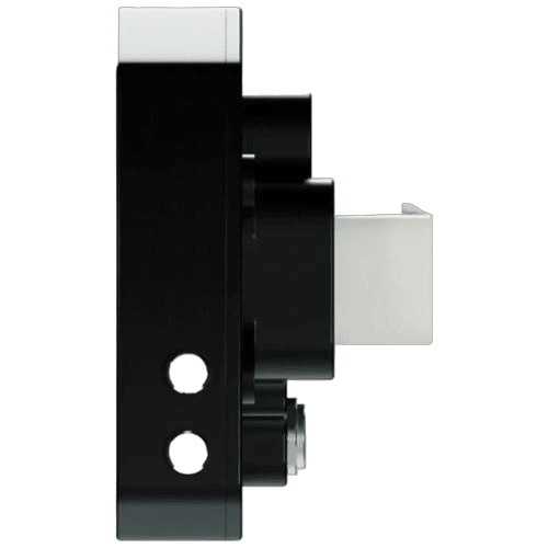 Close-up of a black and white racing car sensor or camera component used in Grand Prix racewear equipment.