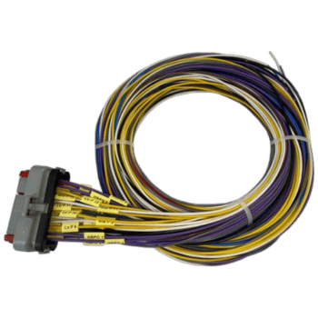 High-quality racing data cable with multiple coloured wires for Grand Prix Racewear motorsport applications.