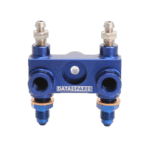 Blue racing car brake component with fittings, used in Grand Prix racewear for high-performance racing vehicles.