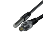 Close-up of high-quality industrial sensor and connector cables for racing and motorsport applications.