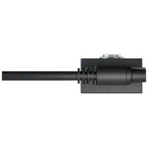 Close-up of a black electrical sensor with a long cable, used in racing car telemetry systems.