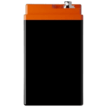 Orange and black racing battery with a sleek design, suitable for motorsport vehicles, from Grand Prix Racewear.