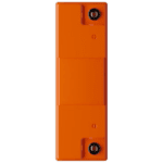 Orange lithium battery with two screw terminals and a small circular connector on top, designed for high-performance applications.