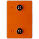 Orange racing helmet communication device with microphone and speaker for Grand Prix racewear.