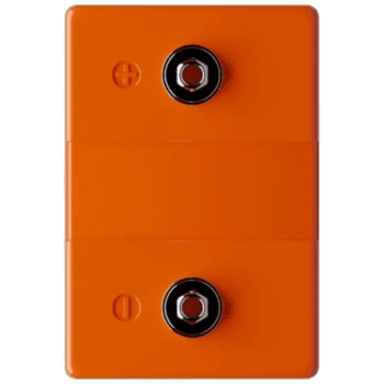 Orange racing helmet communication device with microphone and speaker for Grand Prix racewear.