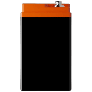 Orange and black racing battery with high-performance design for motorsport vehicles.