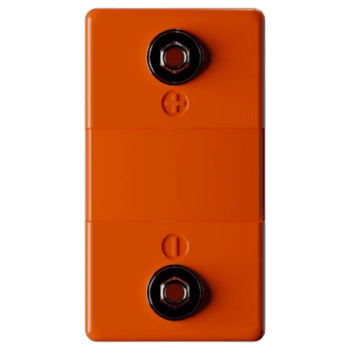 Orange racing camera with black lens and buttons, used in motorsport events for live footage and race analysis.