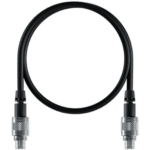High-quality black racing helmet communication cable with silver connectors for Grand Prix Racewear.