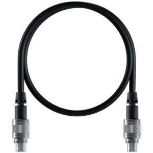 High-quality black racing helmet communication cable with silver connectors for Grand Prix Racewear.
