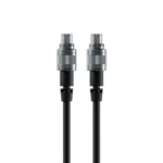 Close-up of two black and silver electrical connectors with textured grips, used in racing or automotive applications.