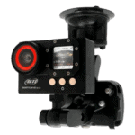 A high-tech AIM SmartyCam HD racing camera mounted on a vehicle, used for capturing in-car footage during motorsport events.