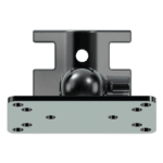 High-quality black and silver racing car tow hook with mounting plate, designed for motorsport safety and durability.