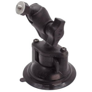 Close-up of a black suction cup mount with adjustable arm for racewear accessories at GPR Direct.