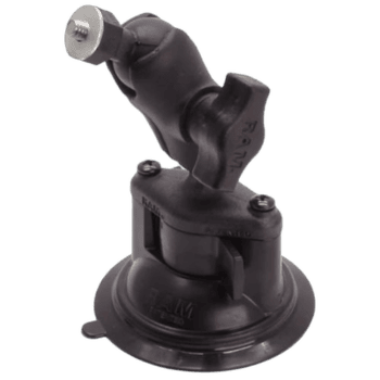 Close-up of a black suction cup mount with adjustable arm for racewear accessories at GPR Direct.
