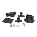 Race car tow hook mounting kit with black metal components and hardware for Grand Prix Racewear.