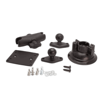 Race car tow hook mounting kit with black metal components and hardware for Grand Prix Racewear.