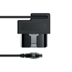 Close-up of a black electronic device with a cable connector, used in racing or automotive applications.