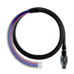High-performance racing cable with multicoloured wires and a black connector, suitable for Grand Prix racewear applications.