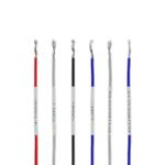 Close-up of racing wires with red, black, and blue insulation for Grand Prix Racewear, showcasing high-quality electrical components.