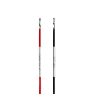 Two Grand Prix Racewear Solo 2 and Solo 2 DL 5 Pin 2M External Power leads with red and black insulation and metal connectors.