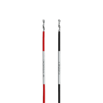 Two Grand Prix Racewear Solo 2 and Solo 2 DL 5 Pin 2M External Power leads with red and black insulation and metal connectors.