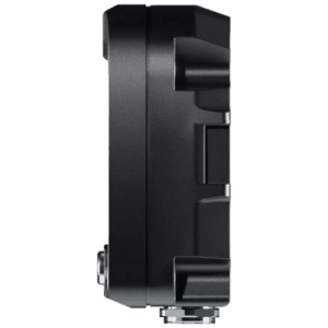 Black professional audio speaker with a sleek design, suitable for racing events and grand prix venues, featuring multiple sound output ports.
