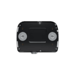 Close-up of a black racing helmet communication device with speakers and microphone for Grand Prix Racewear.