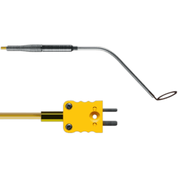 Close-up of a high-performance racing sensor with yellow mounting bracket and connected wiring, used in motorsport safety and telemetry systems.