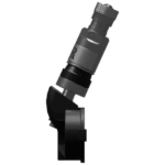 Close-up of a professional racing helmet communication device with a flexible microphone arm, used in Grand Prix racing for clear driver communication.